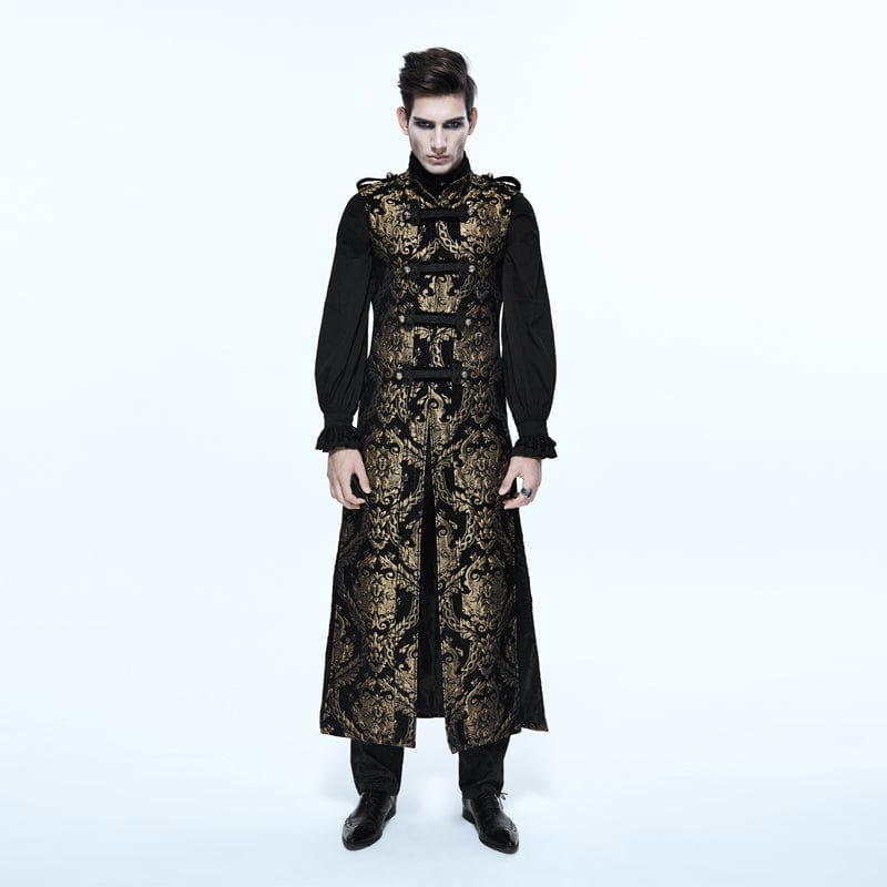 Men's Gothic Stand Collar Totem Embroidered Waistcoat Golden