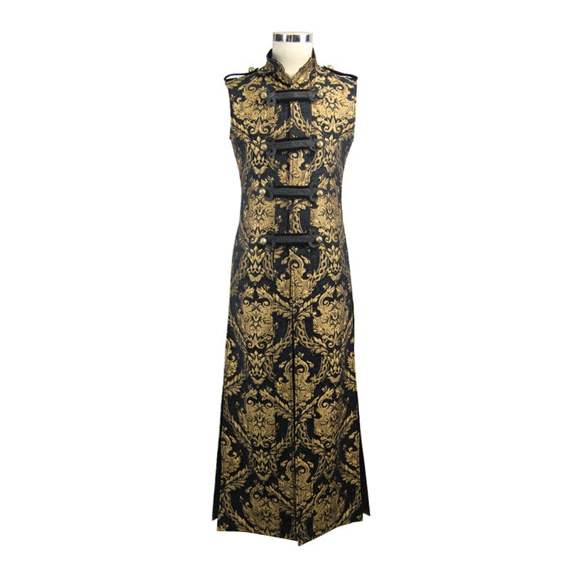 Men's Gothic Stand Collar Totem Embroidered Waistcoat Golden - Image 4