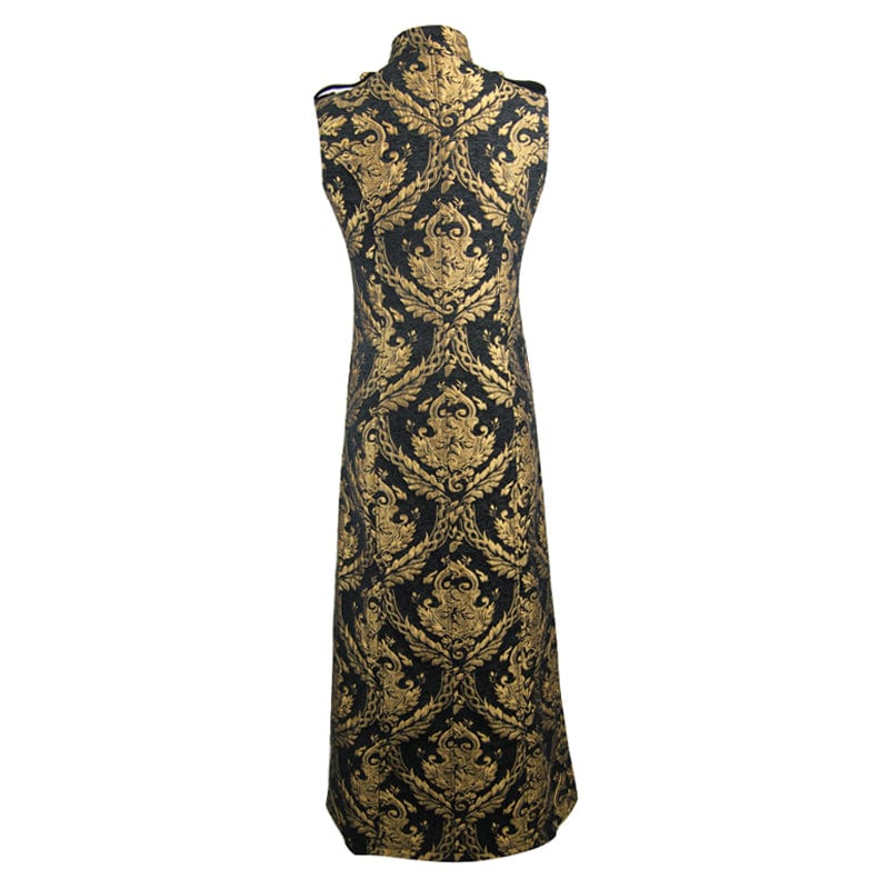 Men's Gothic Stand Collar Totem Embroidered Waistcoat Golden - Image 7
