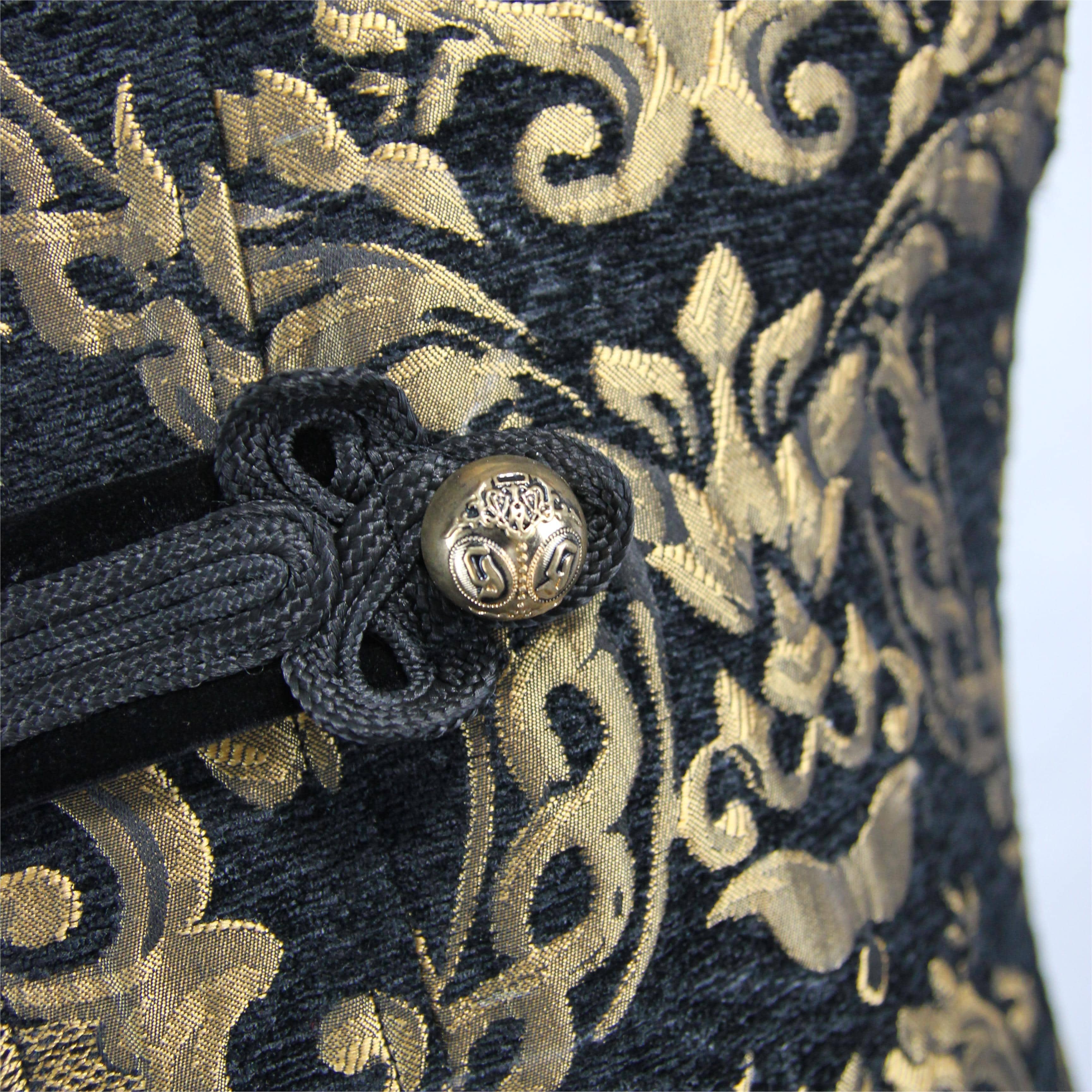 Men's Gothic Stand Collar Totem Embroidered Waistcoat Golden - Image 8