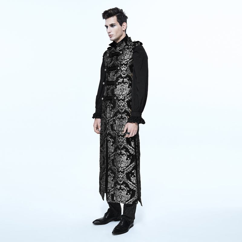 Men's Gothic Stand Collar Totem Embroidered Waistcoat Silver - Image 2