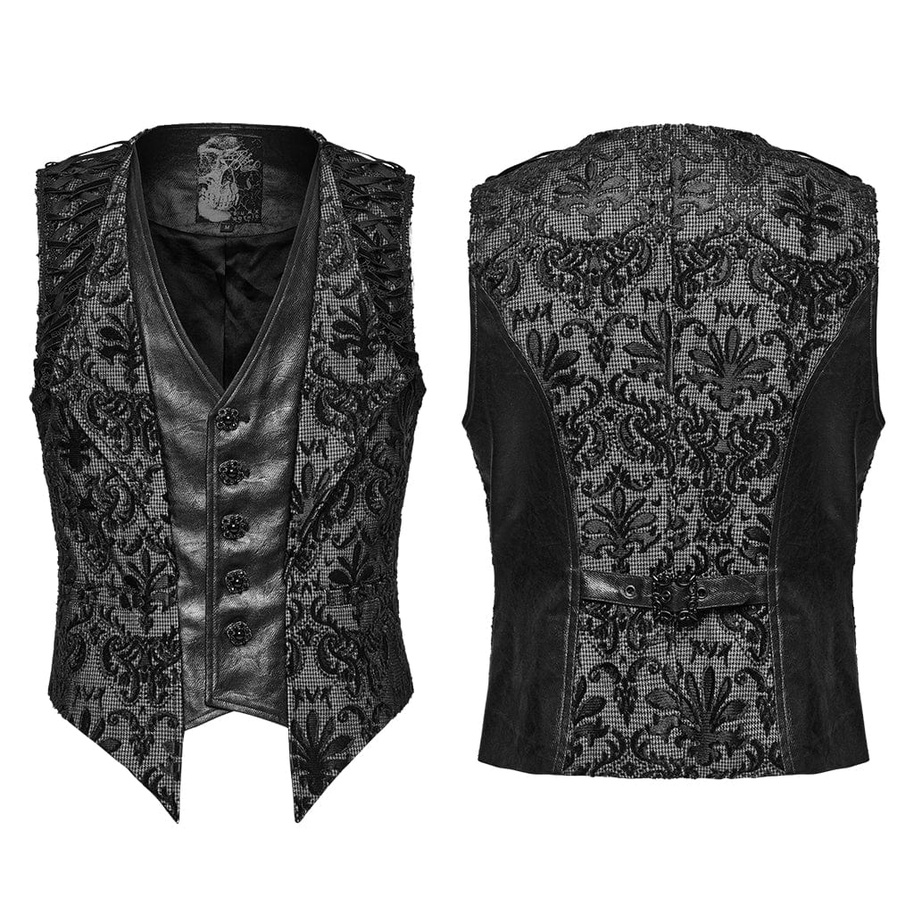 Men's Gothic Strappy Floral Embroidered Waistcoat - Image 5