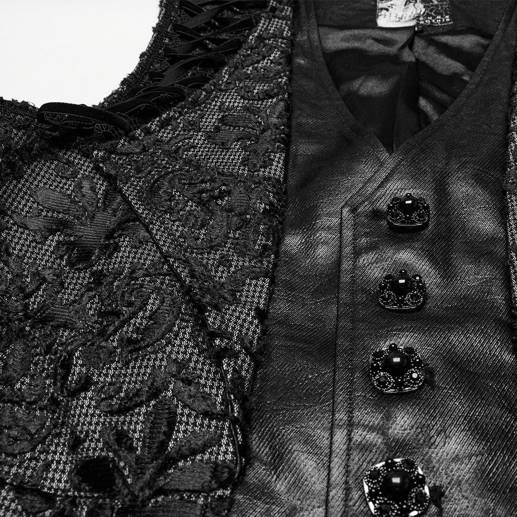 Men's Gothic Strappy Floral Embroidered Waistcoat - Image 7