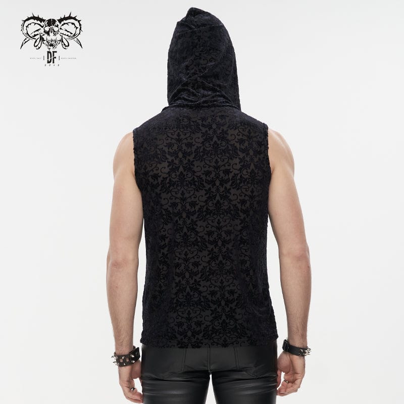 Men's Gothic Strappy Floral Printed Tank Top with Hood - Image 4