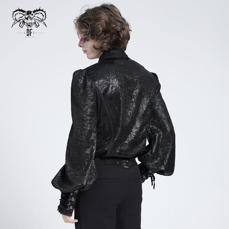 Men's Gothic Strappy Puff Sleeved Lace Hem Shirt - Image 4