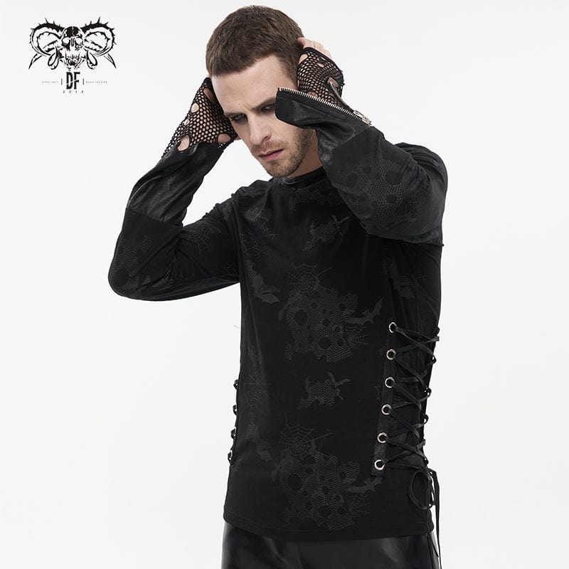 Men's Gothic Strappy Spider Web Printed Shirt - Image 3