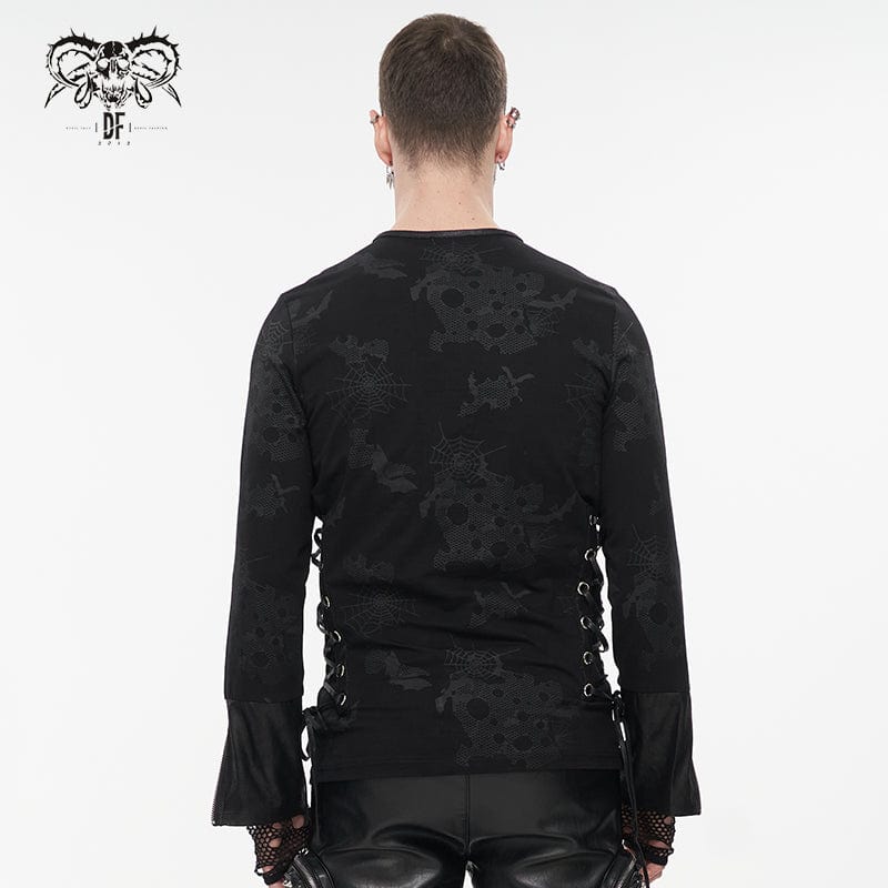 Men's Gothic Strappy Spider Web Printed Shirt - Image 4