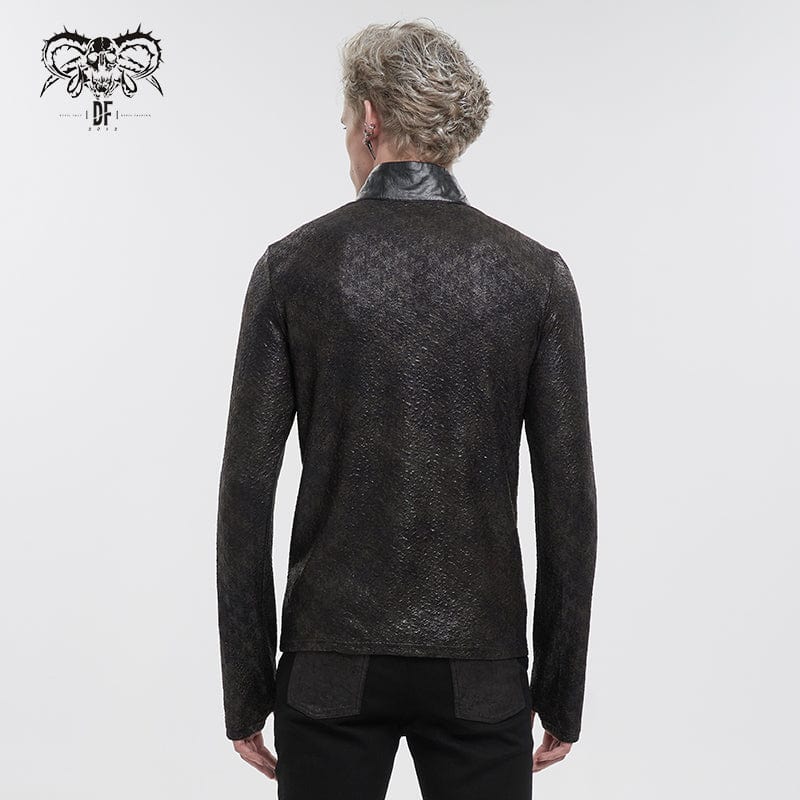 Men's Gothic Strappy Stand Collar Faux Leather Splice Shirt - Image 3