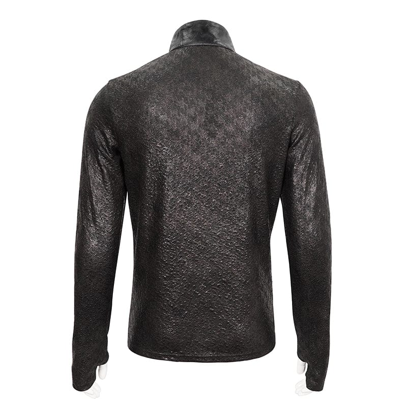 Men's Gothic Strappy Stand Collar Faux Leather Splice Shirt - Image 7