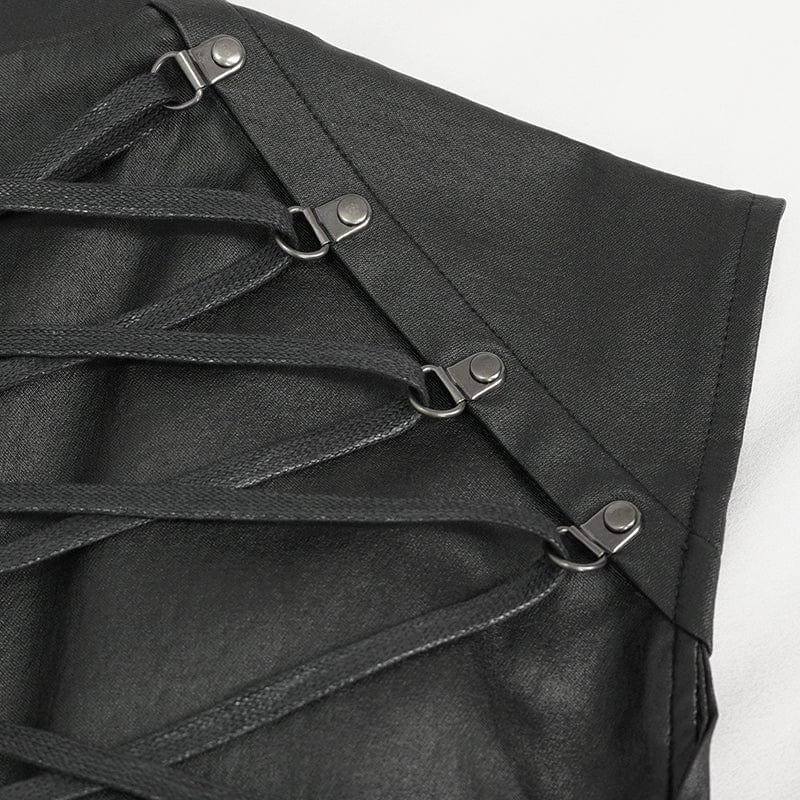 Men's Gothic Strappy Stand Collar Faux Leather Waistcoat - Image 10