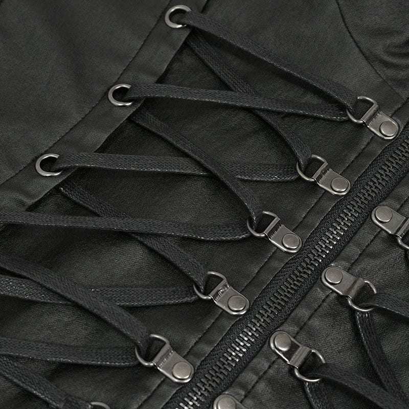Men's Gothic Strappy Stand Collar Faux Leather Waistcoat - Image 11