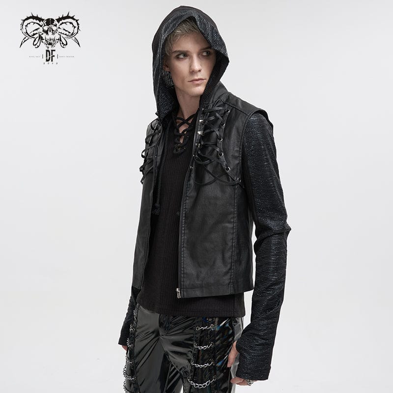 Men's Gothic Strappy Stand Collar Faux Leather Waistcoat - Image 3