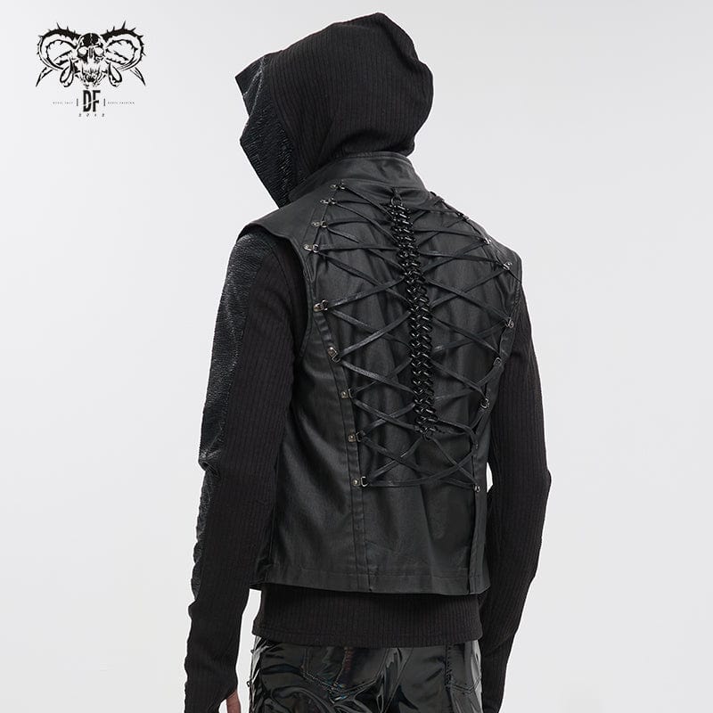 Men's Gothic Strappy Stand Collar Faux Leather Waistcoat - Image 4