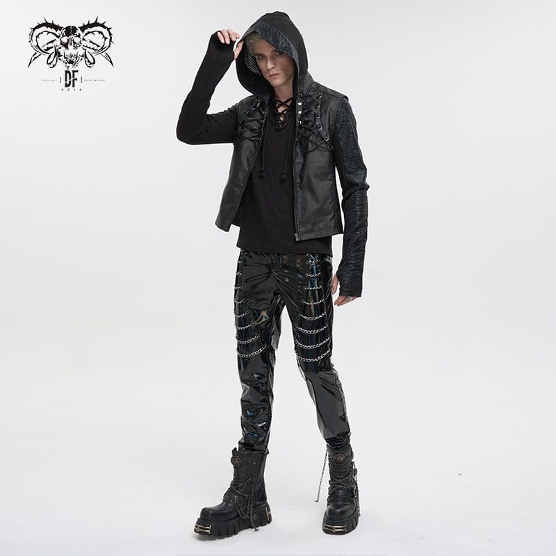 Men's Gothic Strappy Stand Collar Faux Leather Waistcoat - Image 5