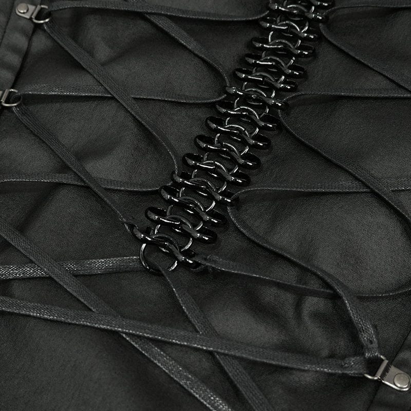 Men's Gothic Strappy Stand Collar Faux Leather Waistcoat - Image 9