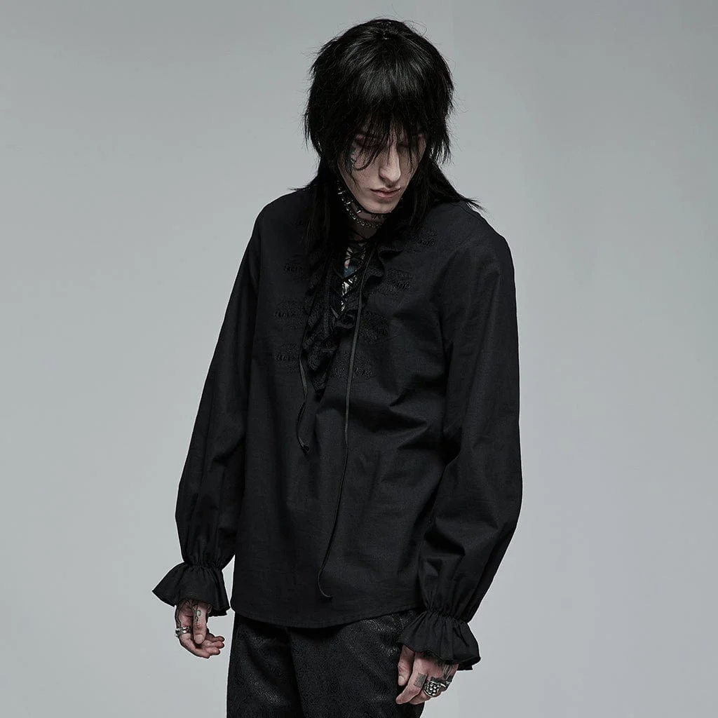 Men's Gothic Strappy Stand Collar Ruffled Shirt - Image 2