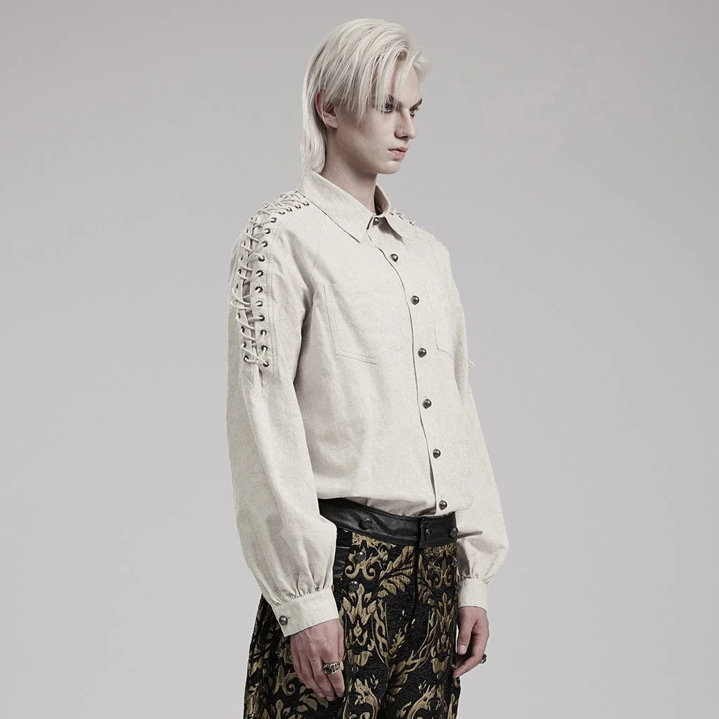 Men's Gothic Straps Puff Sleeved Shirt - Image 2