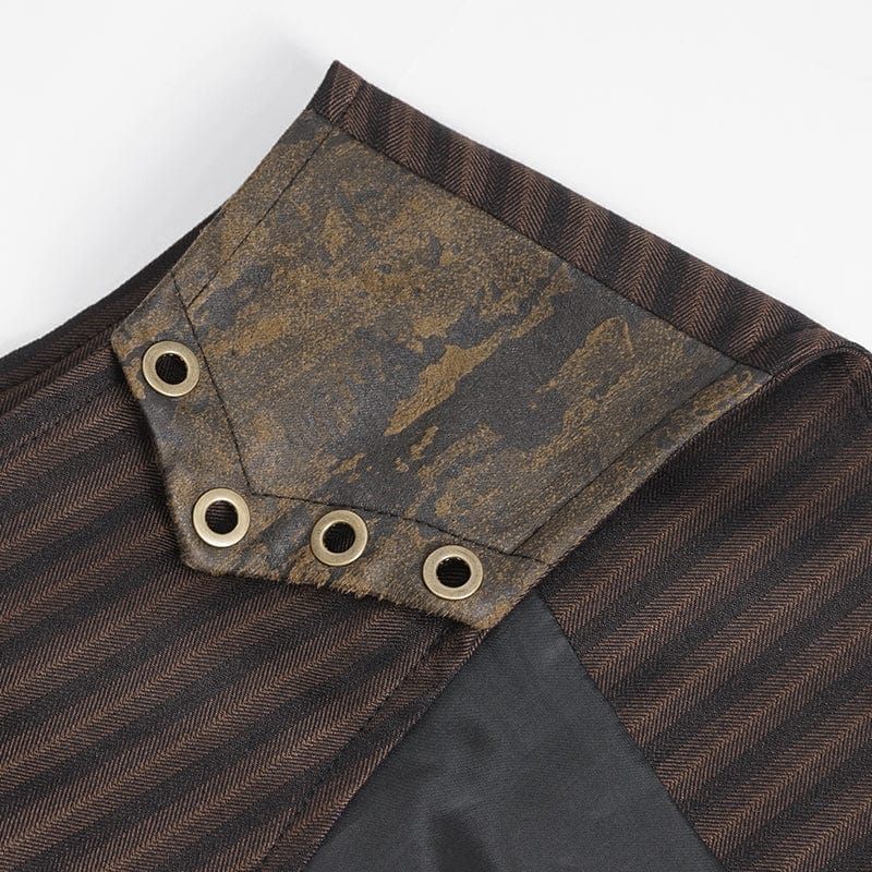 Men's Gothic Striped Faux Leather Splice Coffee Vest - Image 10