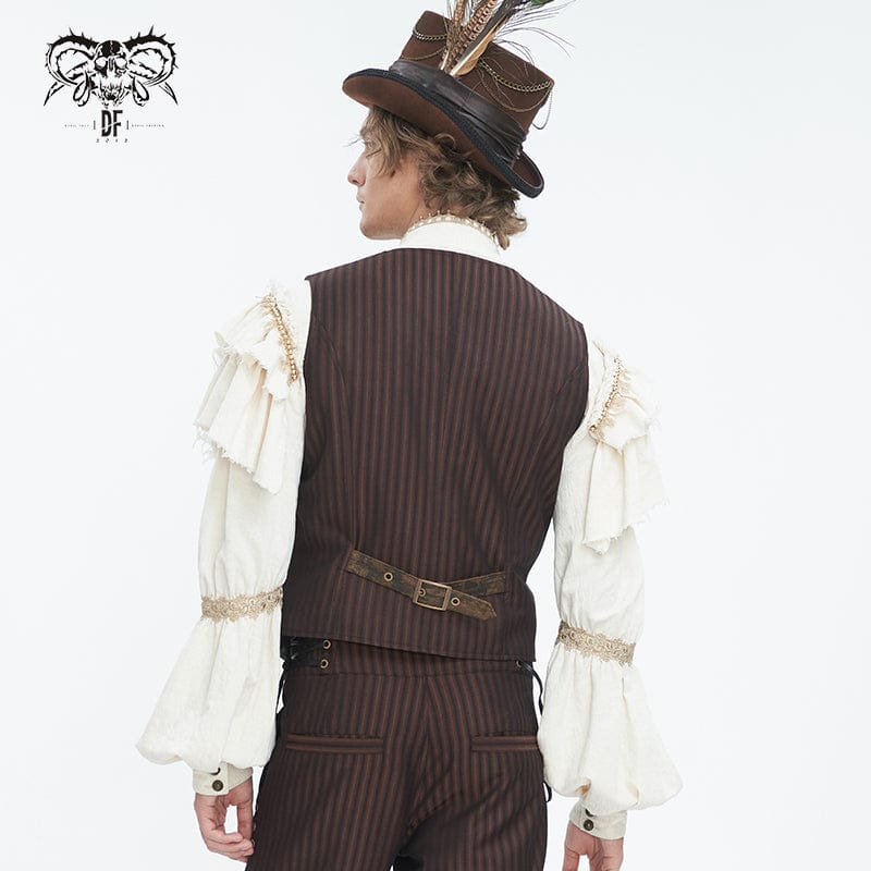 Men's Gothic Striped Faux Leather Splice Coffee Vest - Image 4