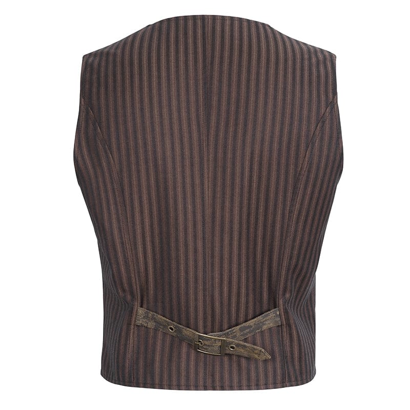 Men's Gothic Striped Faux Leather Splice Coffee Vest - Image 9