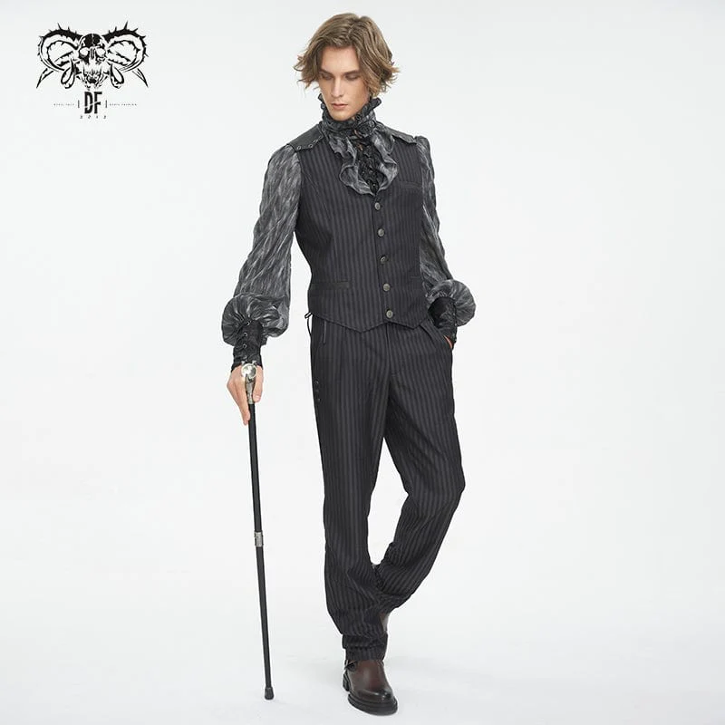 Men's Gothic Striped Faux Leather Splice Vest - Image 6