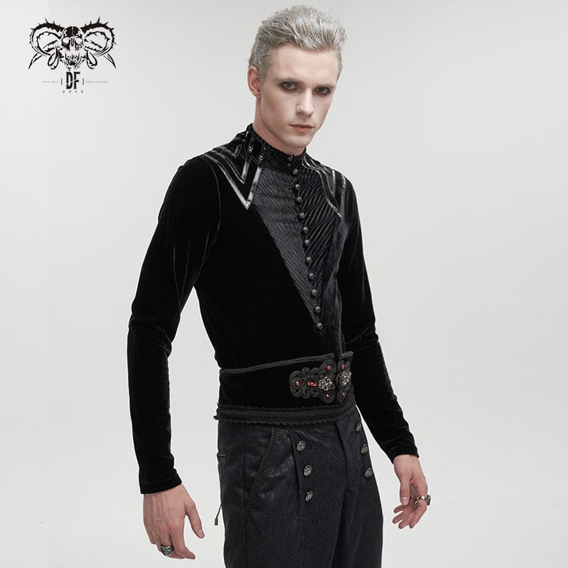 Men's Gothic Stripes Splice Velvet Shirt - Image 2