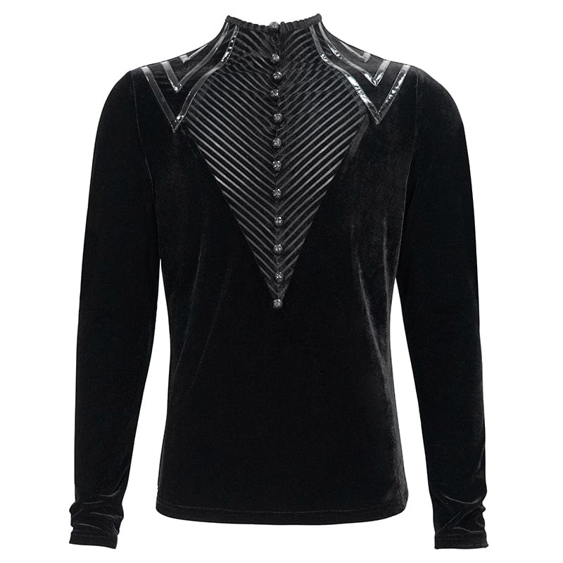 Men's Gothic Stripes Splice Velvet Shirt - Image 6