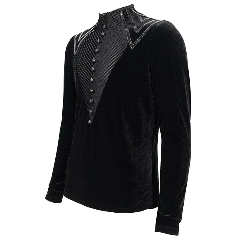 Men's Gothic Stripes Splice Velvet Shirt - Image 7