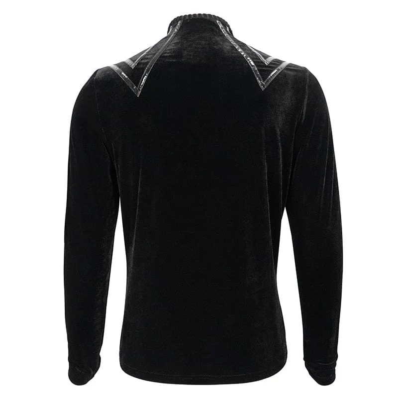 Men's Gothic Stripes Splice Velvet Shirt - Image 8
