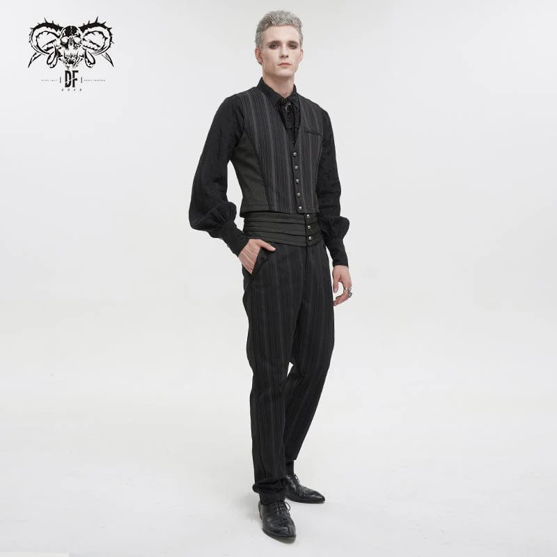 Men's Gothic Stripes Waistcoat Black with Detachable Swallow Tail - Image 5