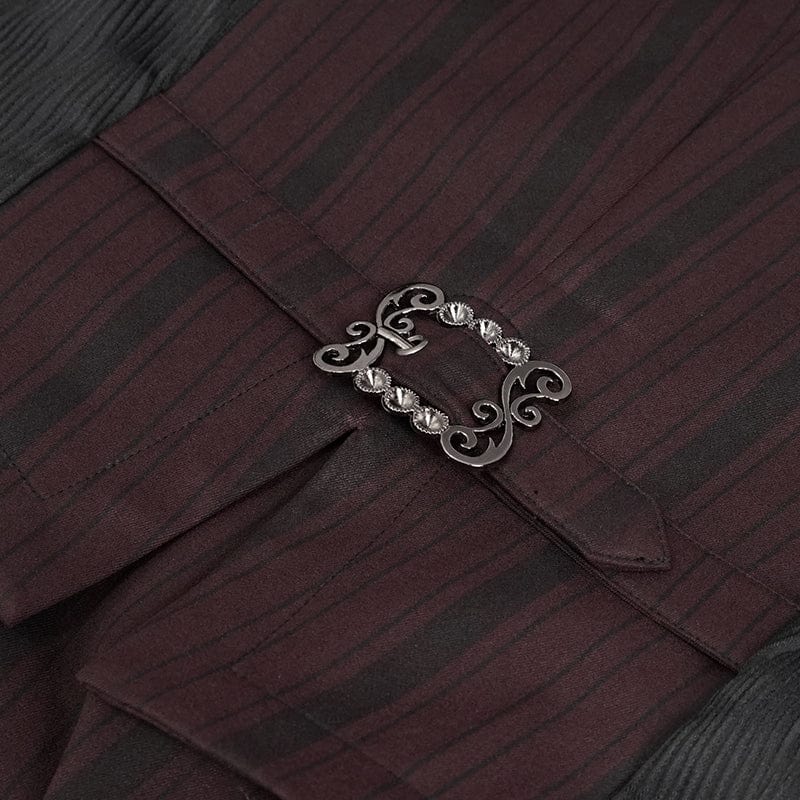 Men's Gothic Stripes Waistcoat Red with Detachable Swallow Tail - Image 11