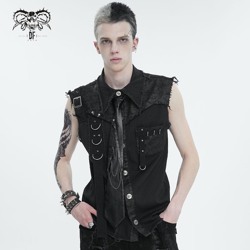Men's Gothic Studded Faux Leather Necktie - Image 3