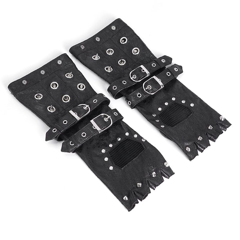 Men's Gothic Studded Mesh Splice Half-finger Gloves - Image 7