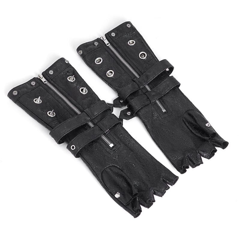 Men's Gothic Studded Mesh Splice Half-finger Gloves - Image 9