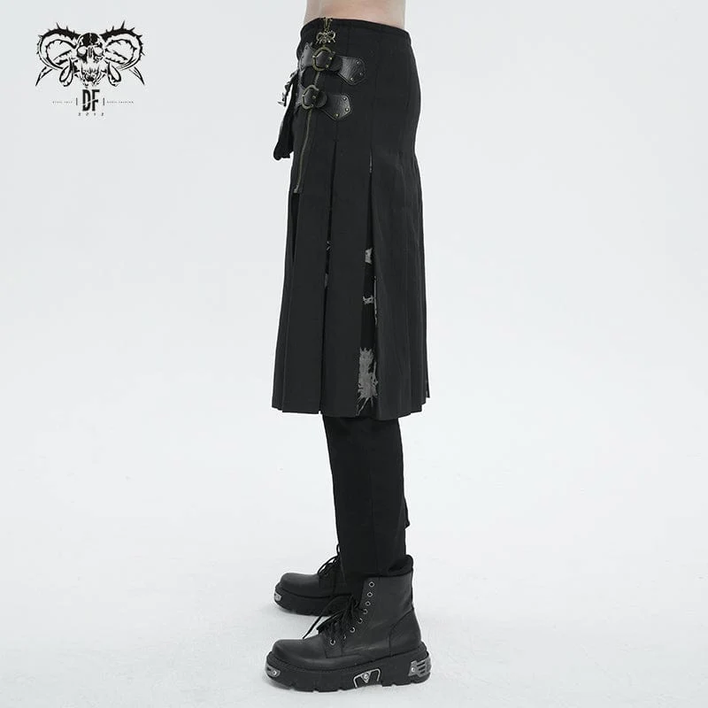 Men's Gothic Tie-dyed Splice Kilt with Waistbag - Image 3