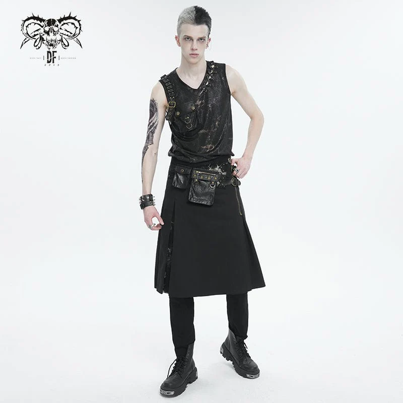 Men's Gothic Tie-dyed Splice Kilt with Waistbag - Image 5