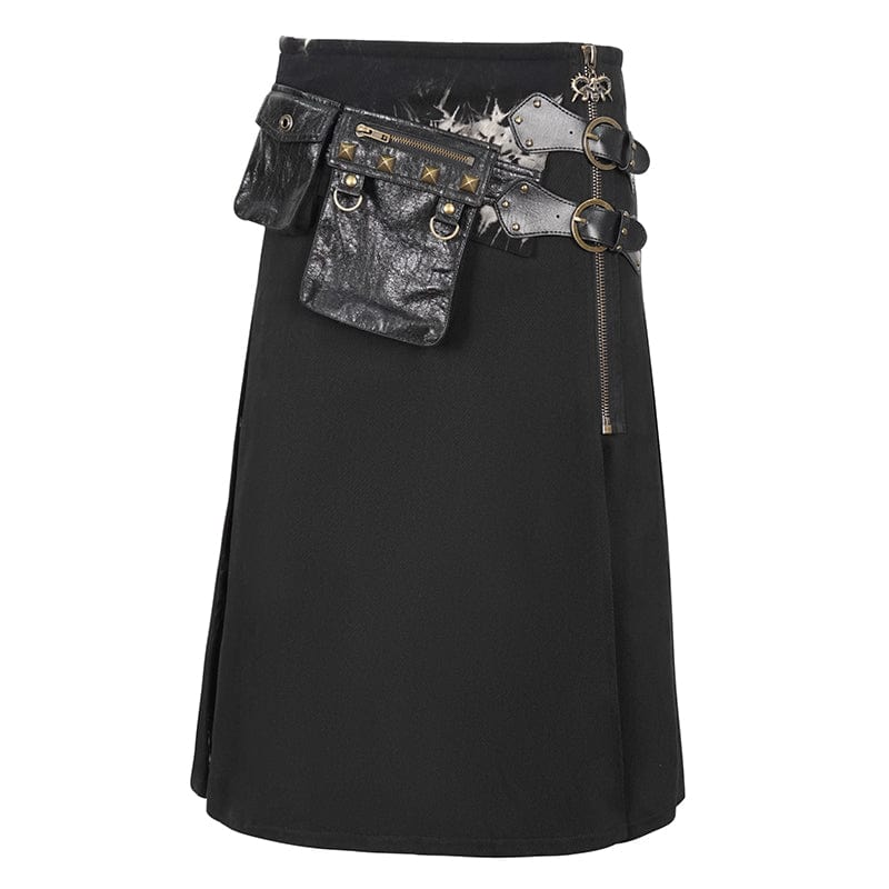 Men's Gothic Tie-dyed Splice Kilt with Waistbag - Image 7