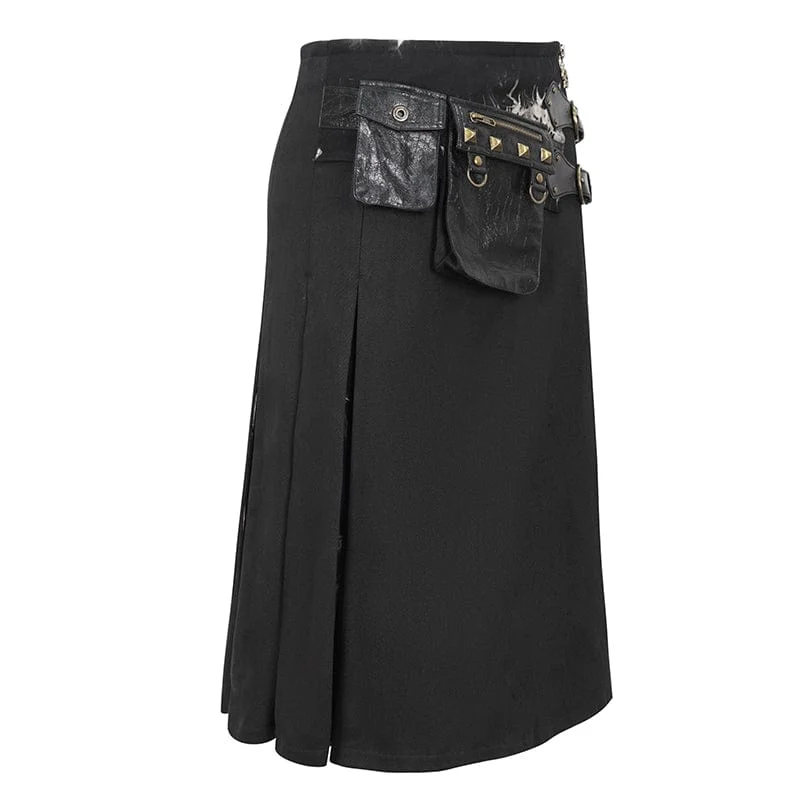Men's Gothic Tie-dyed Splice Kilt with Waistbag - Image 9