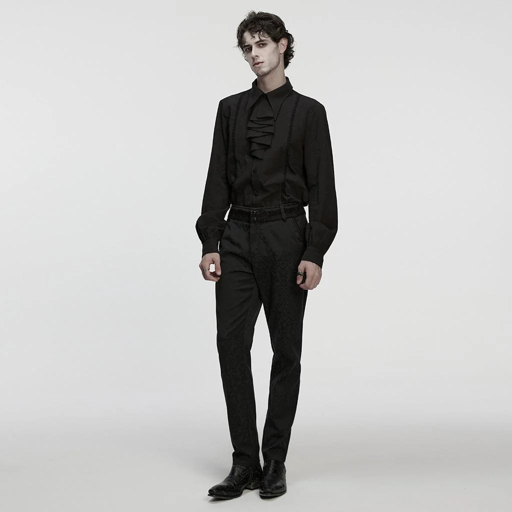 Men's Gothic Turn-down Collar Puff Sleeved Shirt with Detachable Necktie Black - Image 4