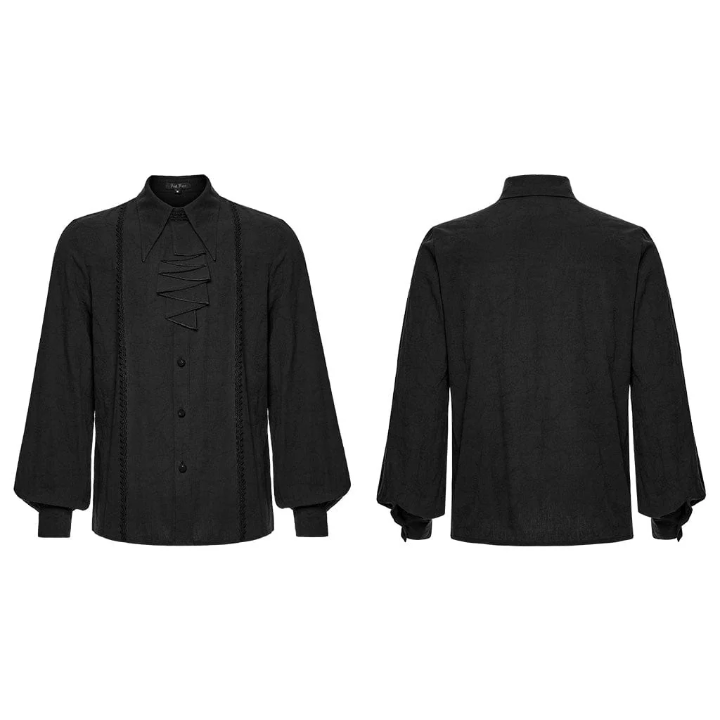 Men's Gothic Turn-down Collar Puff Sleeved Shirt with Detachable Necktie Black - Image 5