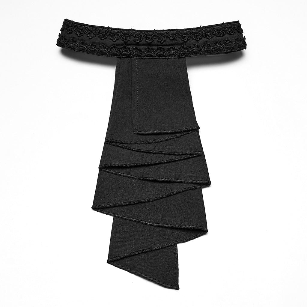 Men's Gothic Turn-down Collar Puff Sleeved Shirt with Detachable Necktie Black - Image 6