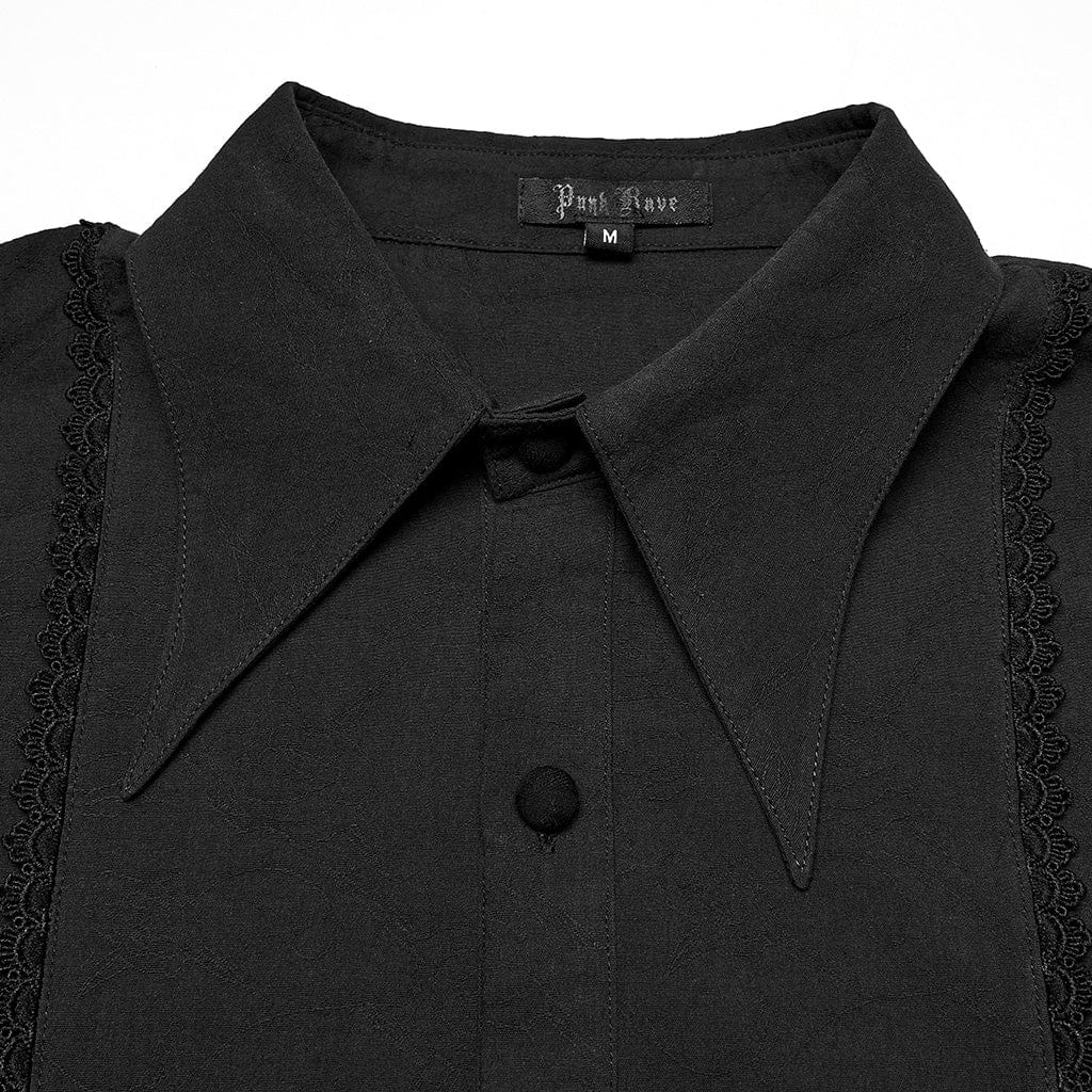 Men's Gothic Turn-down Collar Puff Sleeved Shirt with Detachable Necktie Black - Image 7