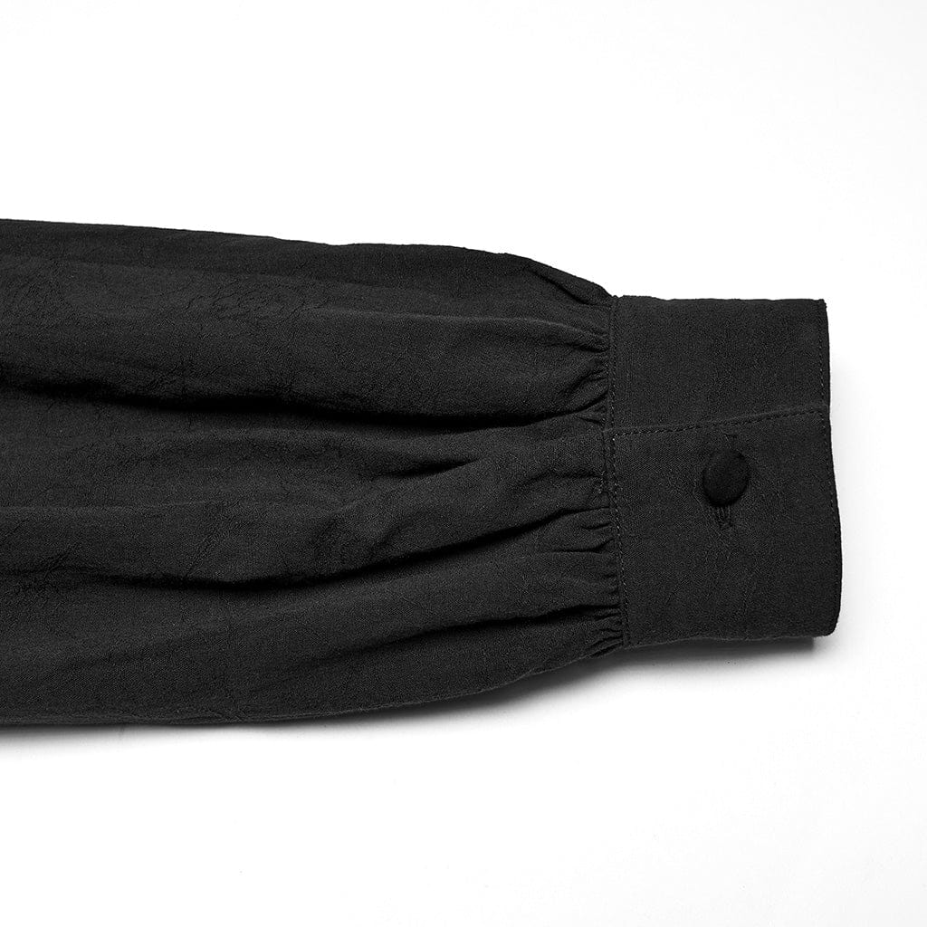 Men's Gothic Turn-down Collar Puff Sleeved Shirt with Detachable Necktie Black - Image 9