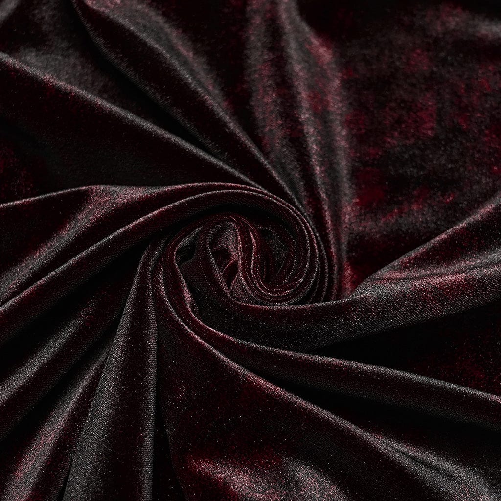 Men's Gothic Turn-down Collar Puff Sleeved Velvet Shirt Black-Red - Image 8