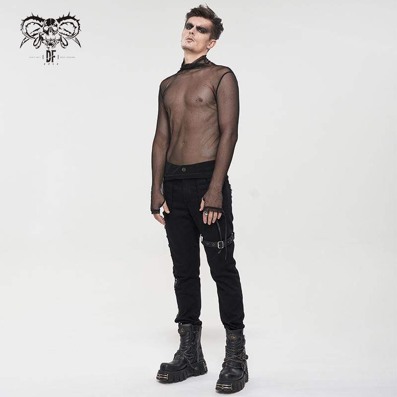Men's Gothic Turtleneck Sheer Mesh Shirt - Image 4