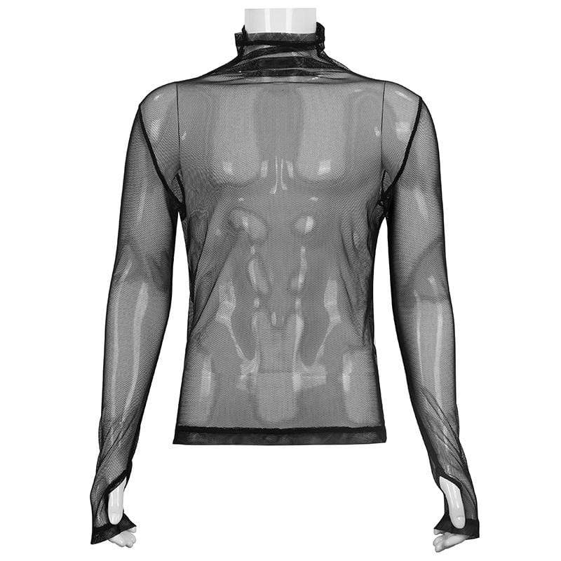 Men's Gothic Turtleneck Sheer Mesh Shirt - Image 5