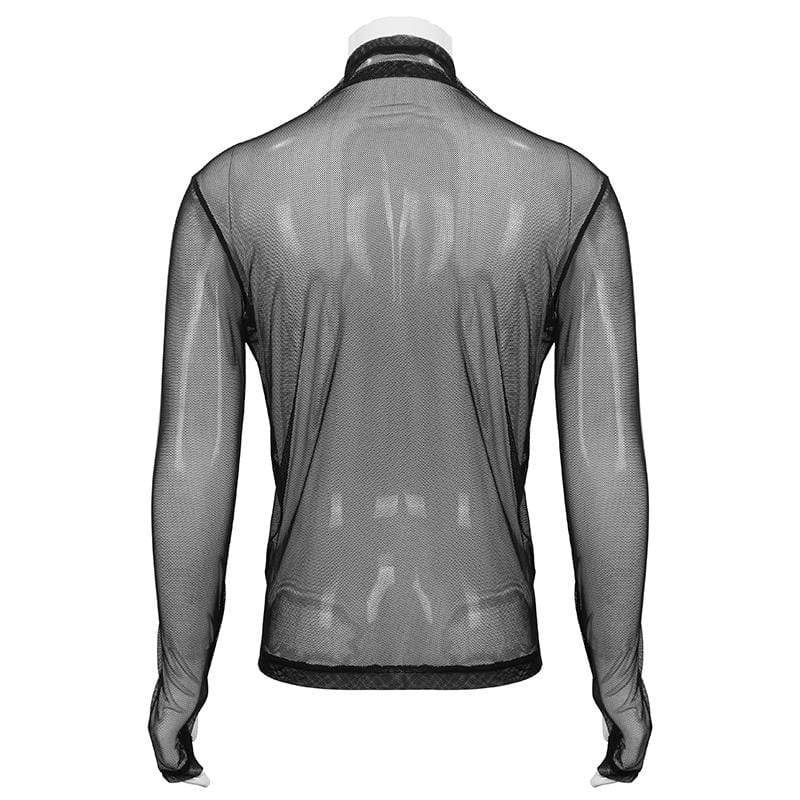 Men's Gothic Turtleneck Sheer Mesh Shirt - Image 7