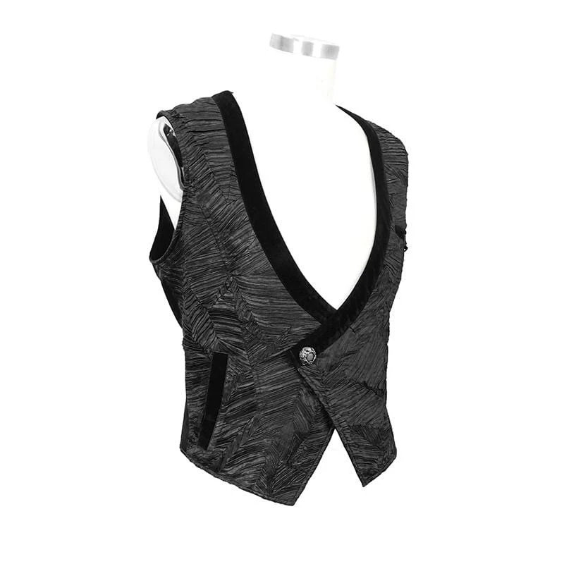 Men's Gothic V-neck Back Faux Leather Vests - Image 5