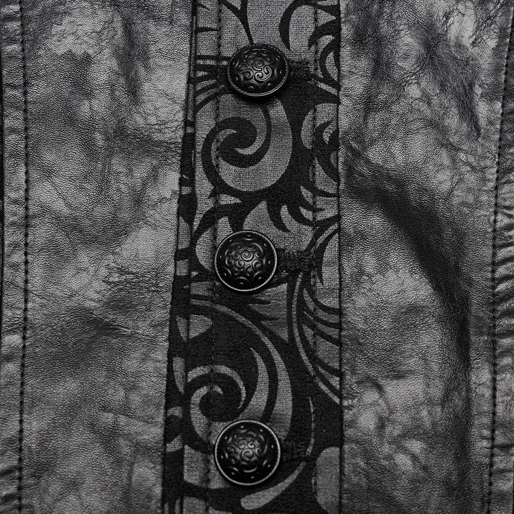 Men's Gothic V-neck Floral Printed Faux Leather Vest - Image 7