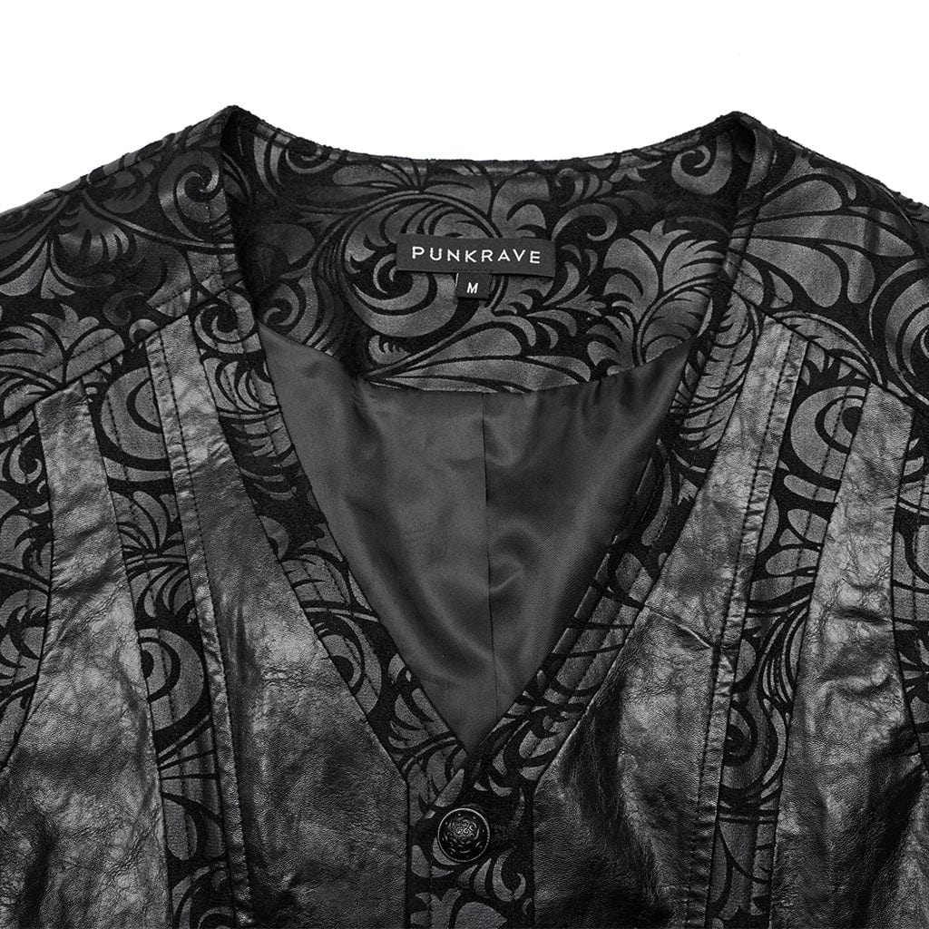 Men's Gothic V-neck Floral Printed Faux Leather Vest - Image 9